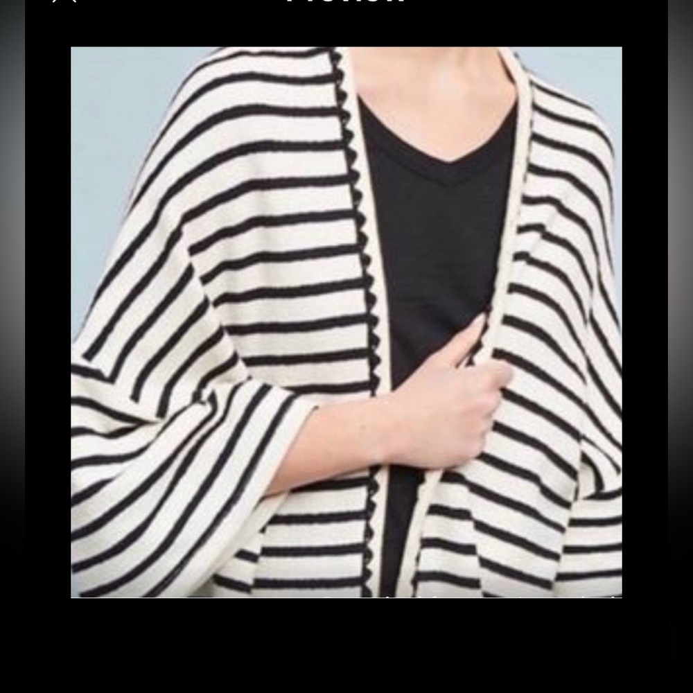 Anthropologie The Korner Cotton Short Sleeve Cardigan Striped Oversized